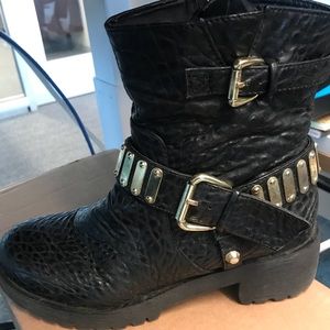 ASOS punk motorcycle boots with gold hardware